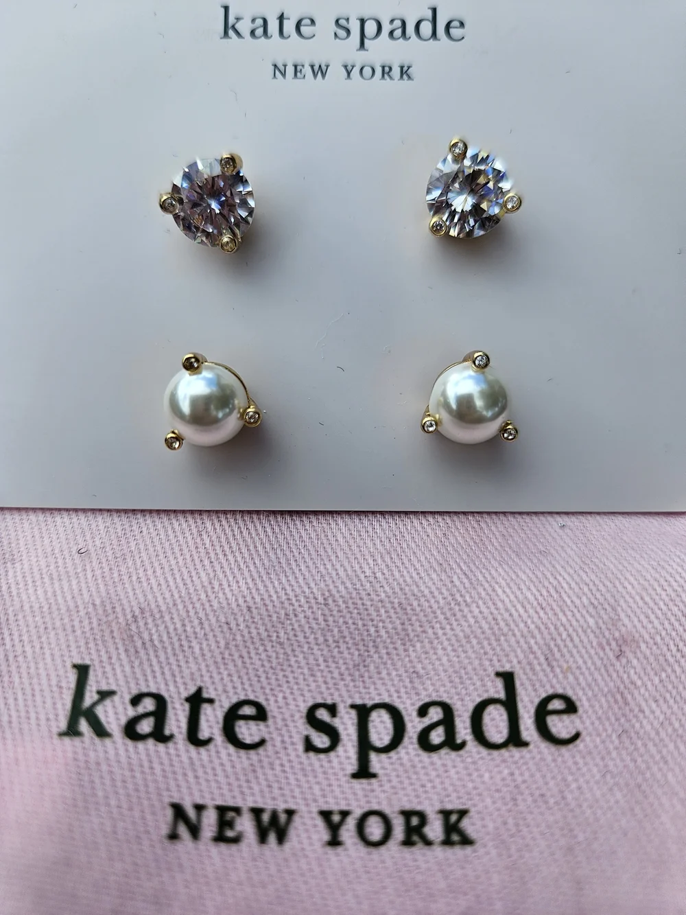 kate spade Gold Pearl and Clear Crystal Stud Earring Duo